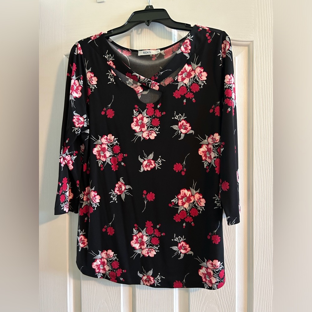Black top with crisscross neckline